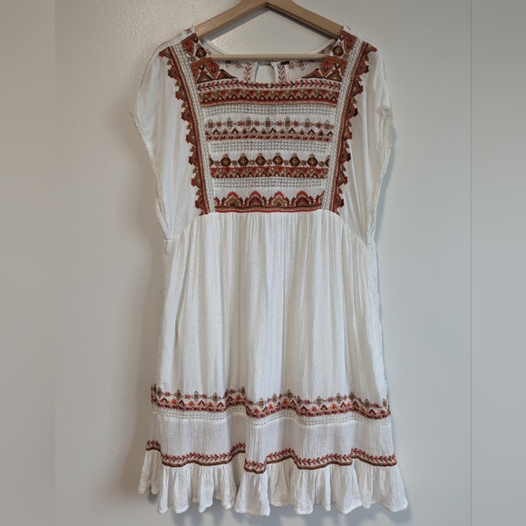 White and Orange Embroidered Dress - Picture 3 of 14